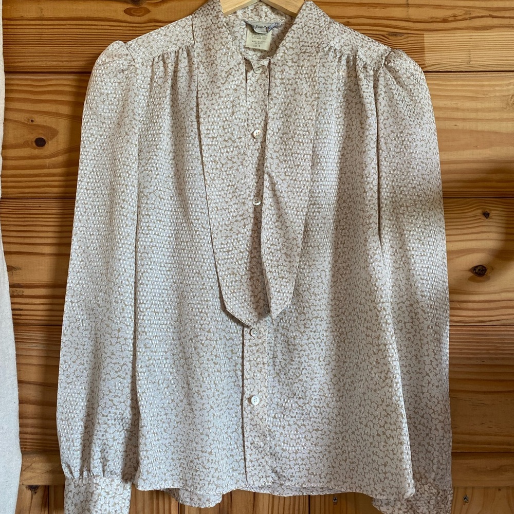 Vintage 80s high mock tie • ivory tan • shimmers grey